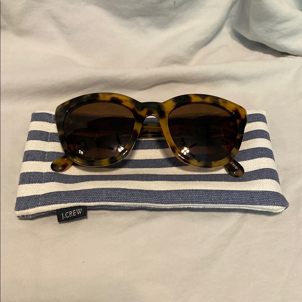 J.Crew Cabana Tortoise Shell Sunglasses with Striped Case